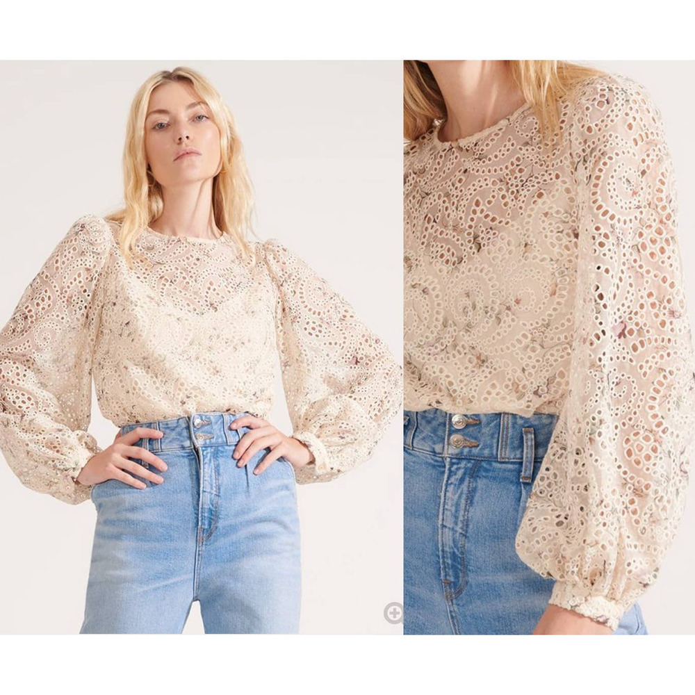 Veronica Beard Cream Eyelet Lace Blouse